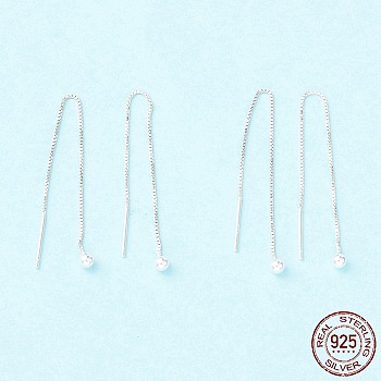 925 Sterling Silver Ear Thread, Ball Drop Long Chain Tassel Dangle Stud Earrings for Women, Silver, 80mm, Pin: 0.7mm