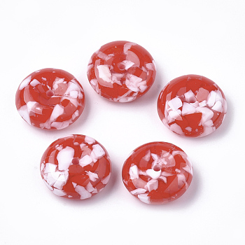 Resin Beads, Imitation Gemstone Chips Style, Flat Round, Red, 26x10mm, Hole: 3mm