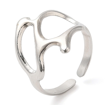 304 Stainless Steel Twist Hollow Open Cuff Ring for Women, Stainless Steel Color, Inner Diameter: 17mm