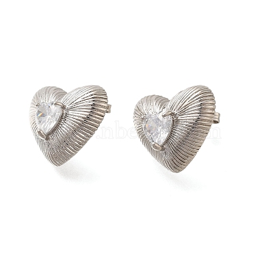 Rack Plating Heart Brass Clear Cubic Zirconia Stud Earrings(EJEW-I310-23P)-2