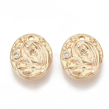 Real Gold Plated Clear Oval Brass+Cubic Zirconia Charms