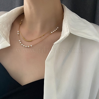 304 Stainless Steel Coreana Chains Double Layer Necklaces(BJEW-K257-04G)-6