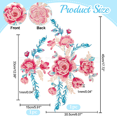 Peony Pattern Polyester Fabrics Computerized Embroidery Cloth Sew on Appliques(PATC-WH0001-94)-2