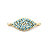 Brass Micro Pave Sky Blue and Clear Cubic Zirconia Connector Charms, Eye Links, Long-Lasting Plated, Rack Plating, Lead Free & Cadmium Free, Real 18K Gold Plated, 16x6.5x2mm, Hole: 1.2mm(KK-H529-05A-G)