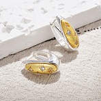 Two Tone Brass Micro Pave Clear Cubic Zirconia Hoop Earrings, Teardrop with Star, Golden & Silver, 18.5x7.5mm(EJEW-U055-25B-GS)