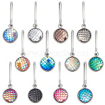 12Pcs 12 Colors Mermaid Scale Alloy Resin Zipper Pulls Charms, Zipper Replacemnt Accessories, for Suitcase, Bag, Flat Round, Mixed Color, 38mm, 1pc/color(FIND-CY0002-30)
