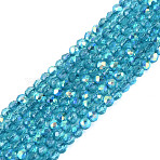 Transparent Glass Beads Strands, Bicone, AB Color Plated, Half Plated, Faceted, Dyed & Hearted, Dark Cyan, 2~2.3x1.8~2mm, Hole: 0.5~0.6mm, about 182~195pcs/strand, 13.98~14.76 inch(35.5~37.5cm)(EGLA-N028-01A-A05)