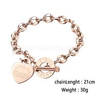 Stainless Steel Love Heart Charm Bracelets for Women, Rose Gold, 8-1/4 inch(21cm)(CI7367-2)