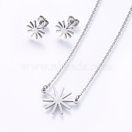 304 Stainless Steel Jewelry Sets, Stud Earrings and Pendant Necklaces, Flower, Stainless Steel Color, Necklace: 18.9 inches(48cm); Stud Earrings: 11x1.2mm; Pin: 0.8mm(SJEW-O090-22P)