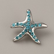 Alloy Rhinestone Snap Buttons, Jewelry Buttons, Starfish Pattern, 20x22x8mm, Knob: 5.5mm(FIND-WH0111-242C)