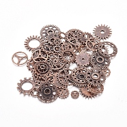 Alloy Pendants, Gear, for Jewelry Making, Red Copper, 10~26x5~26x1~4mm, Hole: 0.8~14mm, about 45~50pcs/bag(PALLOY-WH0068-23R)