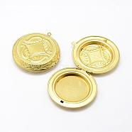 Brass Locket Pendants, Flat Round, Nickel Free, Raw(Unplated), 48x44.5x9.5mm, Hole: 2mm(KK-P094-24)