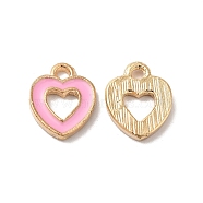 Alloy Enamel Charms, Light Gold, Heart Charm, Pink, 12.5x10x1.5mm, Hole: 1.6mm(ENAM-Q448-07LG)