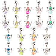 Eco-Friendly Transparent Acrylic Pendants, with Platinum Tone Tibetan Style Alloy Beads and 304 Stainless Steel Lobster Claw Clasps, Angel & Fairy, Colorful, 32mm, 9pcs/set, 4 sets, 36pcs(PALLOY-SC0004-15)