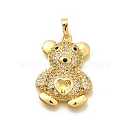 Rack Plating Brass Micro Pave Cubic Zirconia Pendants, Long-Lasting Plated, Lead Free & Cadmium Free, Bear Charms, Real 18K Gold Plated, 26.5x19.5x5.5mm, Hole: 5x3mm(KK-L226-006G-01)