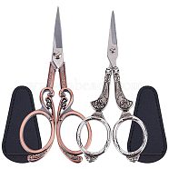 301 and 420 Stainless Steel Scissors, Retro Shears, with Embossed Flower, with PVC Protective Scissors Cover, Mixed Color, Scissors: 108~113x47~47.5x5~6mm, 2pcs, Cover: 73x36x3mm, 2pcs(TOOL-SC0001-44)