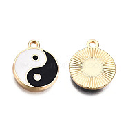 Alloy Pendants, with Enamel, Cadmium Free & Lead Free, Light Gold, Flat Round with Yin and Yang, Black, 17x14x1.5mm, Hole: 1.8mm(ENAM-S119-067-RS)