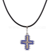 Glass Seed Cross Pendant Necklaces, with Nylon Cords, Dark Slate Blue, 19.49 inch(49.5cm)(NJEW-MZ00025-03)