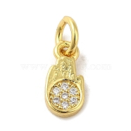 Brass Micro Pave Cubic Zirconia Charms, Real 18K Gold Plated, Hamsa Hand Charms, Clear, 10.5x5x1.5mm, Hole: 3mm(KK-M283-13A-01)