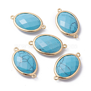 Golden Tone Brass Synthetic Turquoise Links connectors, Faceted, Oval, 26x15x6mm, Hole: 1~2mm(G-F339-A04)