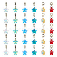 30Pcs 6 Colors Glass European Dangle Charms, Antique Silver Plated Alloy Large Hole Star Pendants, Mixed Color, 25mm, Charm: 13mm, 5pcs/color(PALLOY-GO00005)