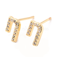Brass Micro Pave Clear Cubic Zirconia Stud Earrings, Greek Alphabet, Real 18k Gold Plated, Letter.H, 8.5x5.5x1.8mm, Pin: 0.9mm(EJEW-O103-22G)