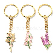 Alloy Enamel Flower Pendant Keychains, with Iron Keychain Ring, Golden, Mixed Color, 83~85mm, 3pcs/set(KEYC-JKC00527)