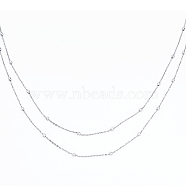 304 Stainless Steel Cable Chains, Satellite Chains, with Round Beads, Soldered, Flat Oval, Stainless Steel Color,  2x1.6x0.3mm, about 39.37 inch(1m)/strand, 2 strands(CHS-UN0001-06P)