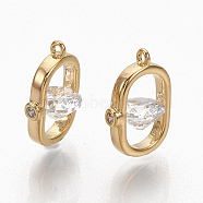 Brass Clear Cubic Zirconia Charms, Nickel Free, Oval, Real 18K Gold Plated, 13x8.5x6mm, Hole: 0.9mm(X-ZIRC-Q021-033G-NF)