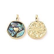Natural Abalone Shell/Paua Shell Pendants, with Real 18K Gold Plated Brass Findings, Cadmium Free & Lead Free, Long-Lasting Plated, Flat Round Charm, Heart Pattern, 18x13.5x2mm, Hole: 2x3mm(X-KK-C004-11G-02)