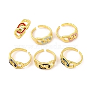 Brass Open Cuff Rings, Oval Curb Chain Enamel Ring for Women, Lead Free & Cadmium Free, Real 18K Gold Plated, Mixed Color, 8.5mm, Adjustable(RJEW-U009-21G)