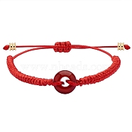 Natural Carnelian Donut Braided Bead Bracelet, Adjustable Gemstone Bracelet for Women, Red, Inner Diameter: 2~3-3/8 inch(5~8.6cm)(BJEW-SW00047-05)