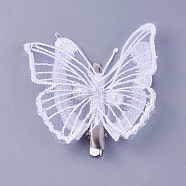 Iron Hair Accessories Alligator Hair Clip, with Cloth, Butterfly, White, 60mm(PHAR-TAC0003-01)