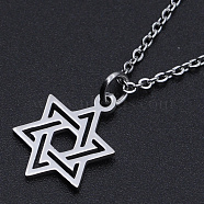201 Stainless Steel Pendant Necklaces, with Cable Chains and Lobster Claw Clasps, for Jewish, Star of David, Stainless Steel Color, 15.74 inch(40cm), 1.5mm(NJEW-S105-JN595-40-1)