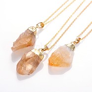 Natural Raw Rough Citrine Pendant Necklaces, with Brass Chains and Spring Ring Clasps, 18 inch(NJEW-JN01139)