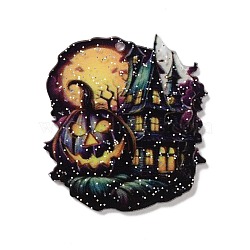 Halloween Theme Opaque Acrylic Pendants, Pumpkin, 44.5x42x1.5mm, Hole: 2mm(SACR-Z006-04G)