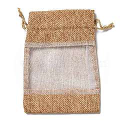 Linen Pouches, Drawstring Bags, with Organza Windows, Rectangle, Goldenrod, 14x10x0.5cm(ABAG-I009-02C)