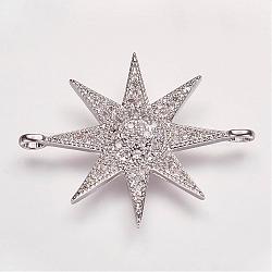 Brass Micro Pave Cubic Zirconia Links, Star, Platinum, 31x24x3mm, Hole: 2mm(ZIRC-P049-17P)