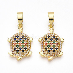 Brass Micro Pave Cubic Zirconia Pendants, Turtle Charms, Real 18K Gold Plated, 24.5x16x3.5mm, Hole: 7.5x5mm(KK-N257-02G)