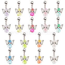 Eco-Friendly Transparent Acrylic Pendants, with Platinum Tone Tibetan Style Alloy Beads and 304 Stainless Steel Lobster Claw Clasps, Angel & Fairy, Colorful, 32mm, 9pcs/set, 4 sets, 36pcs(PALLOY-SC0004-15)