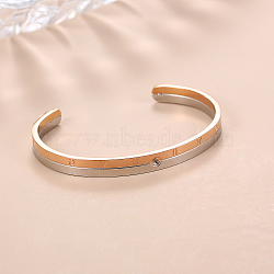 Stainless Steel Cuff Bangles for Women, with Cubic Zirconia & Roman Numerals, Rose Gold & Stainless Steel Color, Inner Diameter: 22-7/8 inch(58cm)(OO1845)