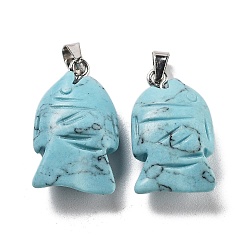 Synthetic Turquoise Dyed Pendants, Fish Charms with Platinum Plated Metal Snap on Bails, 24.5x14.5x8mm, Hole: 3.5x6mm(G-B068-14P-02)