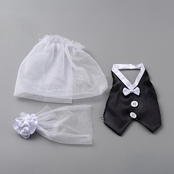 Organza & Cloth Bride and Groom Wine Bottle Cover, Wedding Gift Wine Wrap, with Plastic Buttons, Black, 160~185x93~154x3~23mm, 3pcs/set(AJEW-WH0258-263)