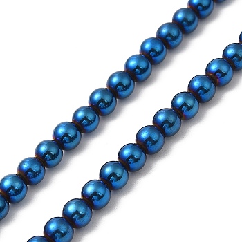 Electroplate Synthetic Non-magnetic Hematite Beads Strands, Round, Blue Plated, 4.5~5mm, Hole: 0.8mm, about 86~87pcs/strand, 17.01~17.32''(43.2~44cm)