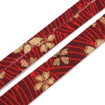 Polyester Ribbons, Garment Accessories, Red, Flower Pattern, 3/8 inch(10.5mm), 5 Yards/roll.
