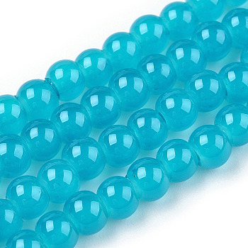 Baking Painted Imitation Jade Glass Round Bead Strands, Dark Turquoise, 4.5~5mm, Hole: 1mm, about 200~210pcs/strand, 31.4 inch