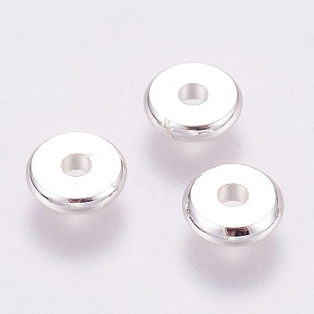 Brass Spacer Beads, Long-Lasting Plated, Flat Round, 925 Sterling Silver Plated, Silver, 7x2mm, Hole: 1.5mm