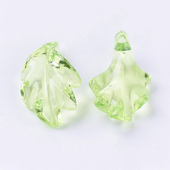 Transparent Acrylic Pendants, Leaf, Light Green, 24x15x5mm, Hole: 1.5mm, about 660pcs/500g