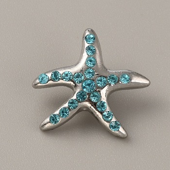 Alloy Rhinestone Snap Buttons, Jewelry Buttons, Starfish Pattern, 20x22x8mm, Knob: 5.5mm