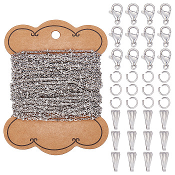DIY Chain Necklaces Making Kits, Including 304 Stainless Steel Cable Chains & Lobster Claw Clasps & Open Jump Rings & Snap on Bails, Stainless Steel Color